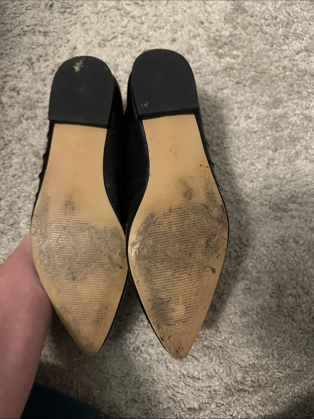 Ann Taylor Black Pointed-Toe Pleated Ballet Flats